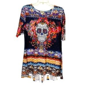 One World Embellished Dia de Los muertos sugar skull Tunic M 🔥